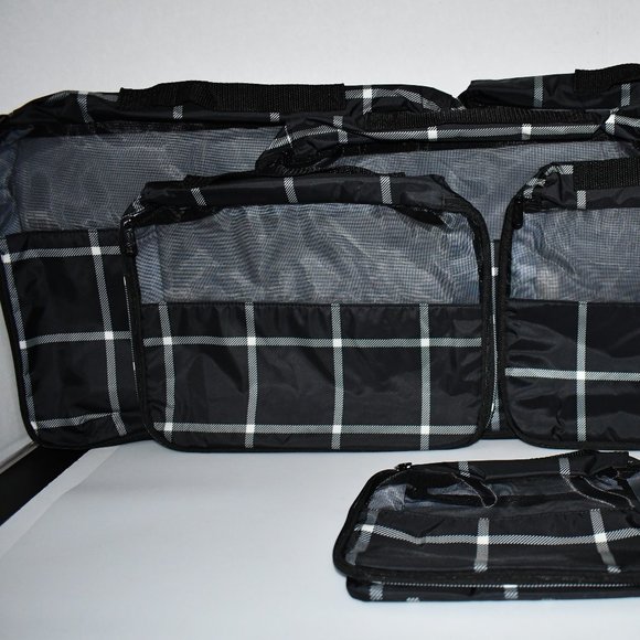 Thirty One  Packing Cube Deluxe Set  in  Black Windowpane Plaid  Set of 5 NWT - Picture 2 of 8
